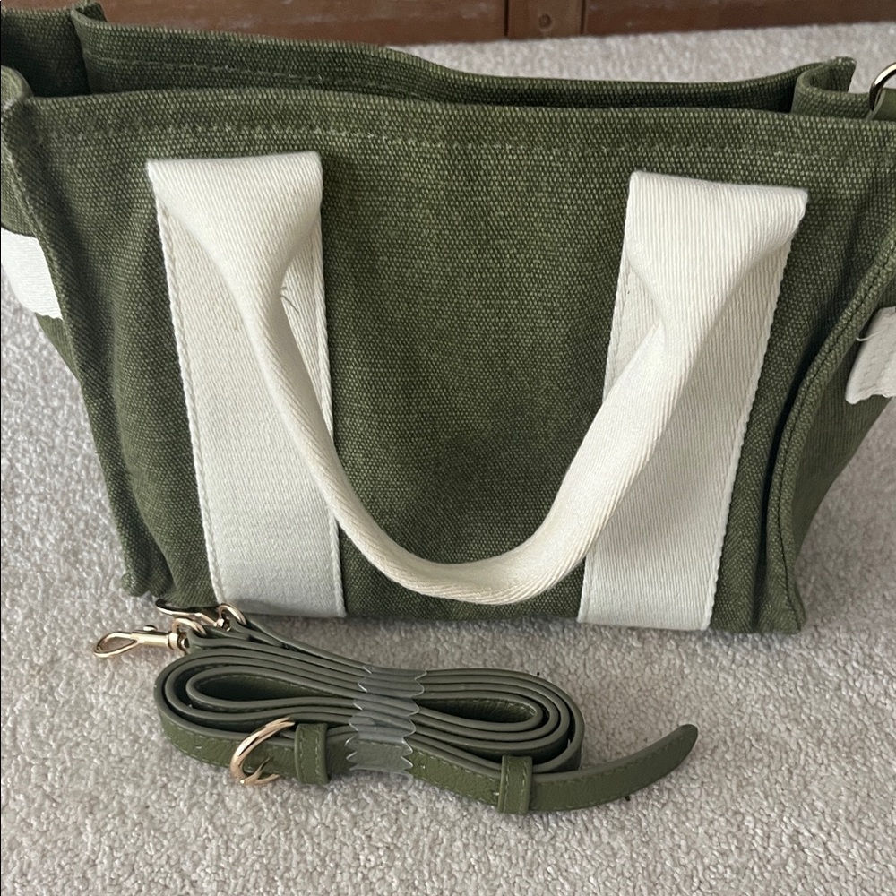 Universal Thread Olive Green Mini Canvas Tote with White Straps